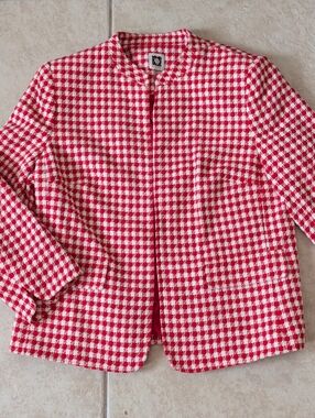Anne Klein Red and White Houndstooth Blazer Size 12